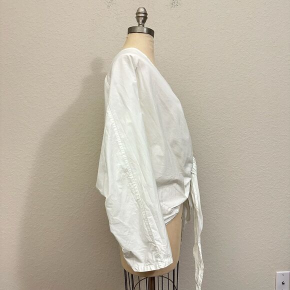 GOOD COMPANY The Wrapper Top Lagenlook Tie-Front Blouse in White - Picture 7 of 12